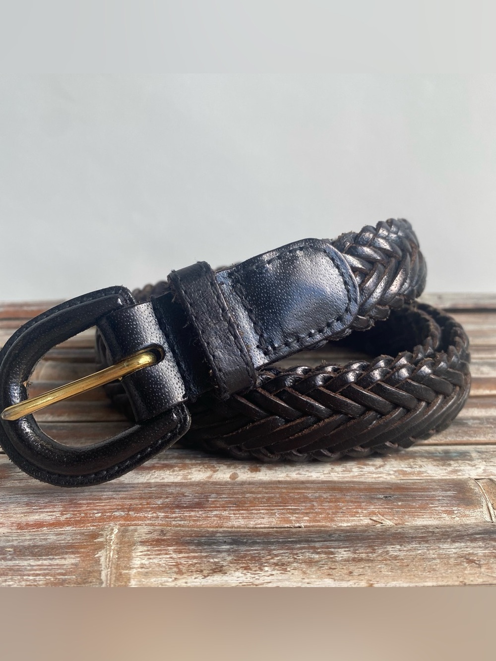 Vintage black leather braided belt Kim Rogers for Belk 90s preppy classic 2X